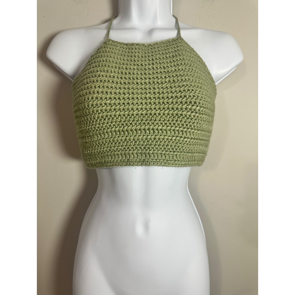 Handmade Sage Green Crochet Halter Top Boho Festival One Size Fits Most